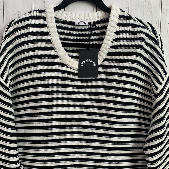The Upside Boo Organic Cotton Striped Knit Crew Neck  Sweater Pullover Large - Picture 3 of 12